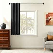 1pc And 2pcs Blackout Curtains/Faux Linen Texture 100% Full Blackout Curtains/Rod Pocket Curtains/Back Tab Curtains/Clip-On Curtains/Light Blocking Room Darkening Curtains/Grey Back Curtains/Multiple Colors And Sizes Available/Bedroom Curtains/Homestay Curtains/Curtain Decor/Black Curtains - Black - View 30
