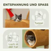 98cm Cat Tree, Deer Design, With Cave, Ball And Brown Jute Posts - 棕色 - 查看 4