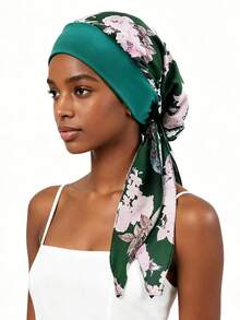 1 pieza Pañuelo de cabeza estilo bohemio con estampado floral de plumas, pañuelo de cabeza antideslizante con forro de satén suave y estampado floral con lazo ajustable en la parte posterior, accesorio para la cabeza de tela suave para mujer, gorro de hijab islámico preatado, adecuado para uso diario y quimioterapia, accesorio para la cabeza de quimioterapia para mujer, gorro de quimioterapia ligero de verano con pañuelo, diadema de moda suave y sedosa - color - Ver 3