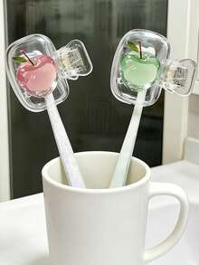Soporte para cepillo de dientes con estampado de manzana lindo, estuche protector para cepillo de dientes, caja de almacenamiento portátil para cuidado oral de viaje, organizador compacto de baño, estuche protector para cepillo de dientes con diseño divertido de fruta, adecuado para el hogar, la oficina, el gimnasio, el cuidado oral de viaje, regalo de regreso a la escuela para adolescentes y estudiantes - Multicolor - Ver 3