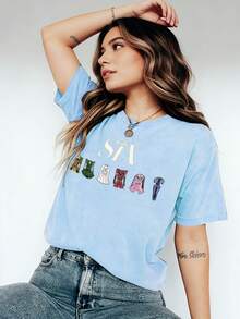 Six The Musical 90s Vintage Armor Graphic Print T-Shirt, Casual Short Sleeve Crew Neck Top Women's Clothing, Retro Loose-Fit T-Shirt - 布埃 - 查看 2