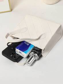 New Fashion Mini Women Handbag, Minimalist Cute College Style Ladies Bag, Casual Tote Shoulder Crossbody Bag, Embossed Solid Color Small Purse , Bow - White - View 6