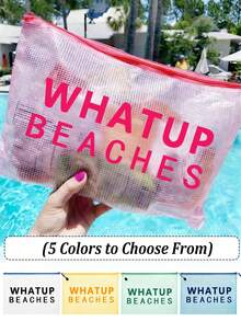 防水時尚海灘包，印有「WHATUP BEACHES」海星圖案。大容量透明化妝包，尼龍拉鍊，輕巧，春/夏防曬收納，適合游泳、海灘、潛水和夏季度假，學生返校，適合朋友、家人、閨蜜、同學。非常適合生日、節日、派對、婚禮（伴娘）、教師節和其他場合作為禮物和紀念品。郵輪必備，畢業、夏季度假、返校、開學禮物 - 彩色 - 查看 5