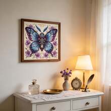 Vintage Blue Purple Butterfly Cross Stitch Kit, Steampunk Style Floral, Includes Tools, Thread And Fabric, Beginner-Friendly Complete Set For Home Decor Painting - Multicolor - View 6