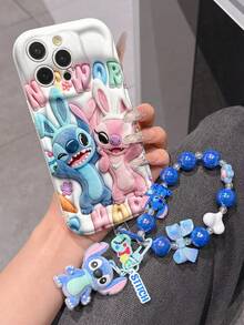 Disney Has Authorized, Phone Case - Chain Set, The Stitch Lilo & Stitch 3D Phone Case Plus A Silicone 3D Stitch Bracelet With Metallic Ring Removable Bracelet, Stitch And Angel Pattern, Compatible With Iphone17/16/15/14/13/12/11/XS/XR/X Plus Pro Max, A Stylish Cartoon Phone Case, The Perfect Gift Choice, Phone Protection, Durable Phone Cover, Great Gift For Friends And Family. - 白色 - 查看 4