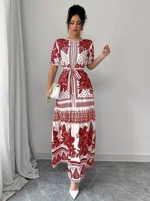 New 2026 Model: Floral A-Line Dress With Short Sleeves And Boat Neck, Elegant For Summer - Pearl White - 查看 3