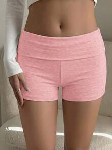 SCARLUX Summer & Autumn Y2K Women's Solid Color Gray Pink Shorts, Slim Fit Shorts, Suitable For Back To School Streetwear - Pink - View 6