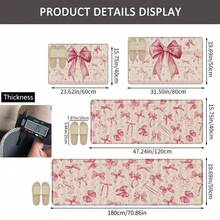 1pc Pink Bow Linen Rubber Kitchen Mat, Bathroom Mat, Door Mat, 2D Printed Rectangular Rug Suitable For Living Room, Bedroom, Hallway, Bathroom, Laundry Room, Polyester Rug, Suitable For Indoor And Outdoor Home Decor - Multicolor - View 5