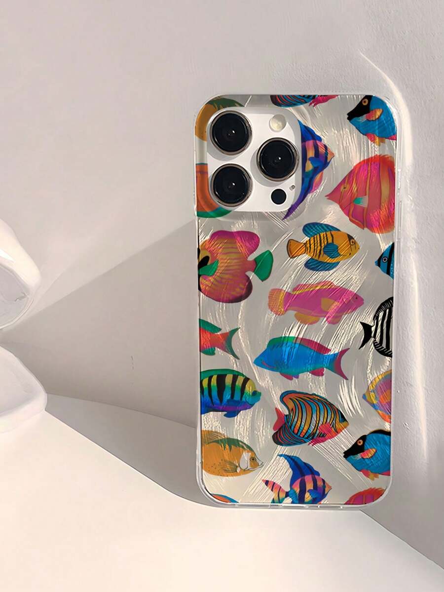 1pc Minimalist Fish Pattern Waterproof Anti-Fingerprint Anti-Scratch Transparent IMD Soft Glossy Smooth Phone Case Compatible With Apple 16/16 PLUS/16 PRO/16 PRO MAX - Multicolor - View 1