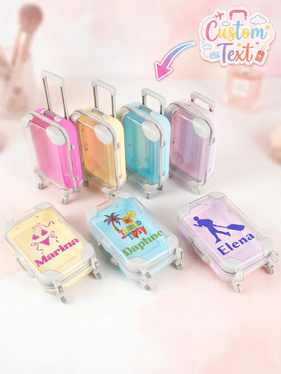 Custom Text Mini Suitcase Storage Box, Personalized Name Print Portable Organizer Case, Cute Small Storage Container Gift For Girls, Friends, Ideal For Party Favors,Birthday Presents, Holiday Gifts, Cosmetic Jewelry Sundries Desktop Storage Organizer - 1PC - View 1
