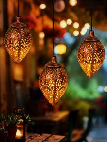 1pc Iron Solar Powered Moroccan Style Hollow Water Drop Pendant Garden Light Outdoor Yard Lamp - Water Droplet Lamp - View 4