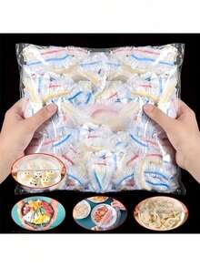 200PCS Disposable Plastic WrapFor Keeping Leftover Foods FreshWith Elastic And Self Seal Closure,Suitable For Covering Bowls AndDishes, Home Use - Multicolor - View 2
