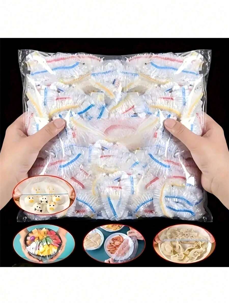 200PCS Disposable Plastic WrapFor Keeping Leftover Foods FreshWith Elastic And Self Seal Closure,Suitable For Covering Bowls AndDishes, Home Use