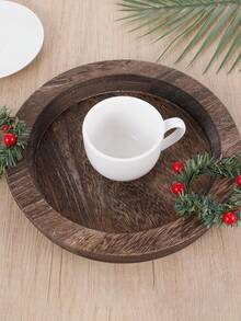 1PC Wooden Decorative Tray Vintage Style Candle Holder Stand For Home Decor Rustic Wood Tray With Handles Multipurpose Serving Tray For Dining Table Coffee Table Centerpiece - Coffee Brown - View 2