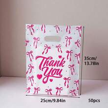 50pcs Pink "Thank You" Gift Bags, Wedding Birthday Party Gift Packaging Bags, Appreciation Packaging Bags - 50 Pink Bows - View 9