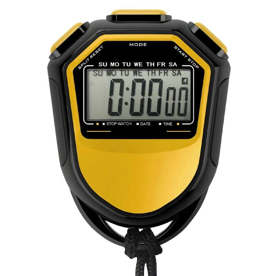 Cronómetro Deportivo de Mano, Temporizador Digital LCD, Resistente al Agua y Duradero, para Natación, Running, Fútbol, Entrenamiento, Cronometraje Preciso - Amarillo - Ver 1