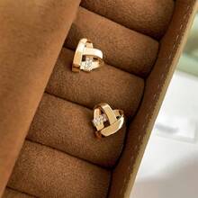 Gold And Silver Heart Intertwined Earrings, Simple Multi-Heart Woven Earrings, Daily Essential - Gold - View 8
