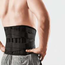 3D Back & Waist Support, 6 Back Support Straps, Unisex Adjustable Straps, Soft Breathable Woven Fabric Waist Support - Black - View 3