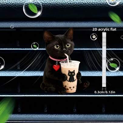 Dekorasi Klip Ventilasi Udara Mobil Motif Kucing Hitam Kecil Lucu 2D Datar, 1 Buah, Dilengkapi Spons Pengharum, Penyegar Udara Mobil, dan Sumber Aroma. Dekorasi Kartun Mewah Akrilik 2D Datar, Aksesori Interior Mobil Modis, Hadiah Hari Valentine yang Ideal