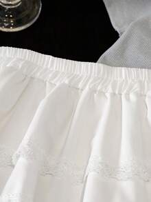 Girls' Lace Patchwork Polo Collar Top And Puff Skirt Set, Korean Sweet Style For Daily Wear, Birthday Party, Vacation - Multicolor - View 5