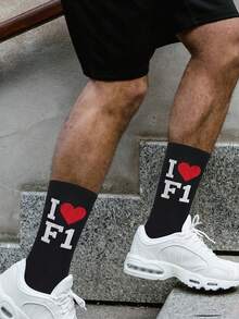 1 Pair F1 Racing Theme Men's Mid-Calf Socks, F1 Racing Fan Match Day Outfit, Daily Commute And Casual Wear - Multicolor - View 4