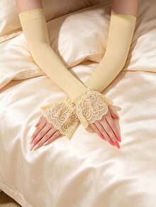 1 Stück weiße gestrickte Spitzen-Armstulpen, leichte atmungsaktive Sonnenschutz-Handschuhe für Damen, elegante fingerlose Damen-Handschuhe - mehrfarbig - Übersicht 4