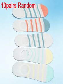 10/20 Pares<Aleatorio>Calcetines de Barco para Mujer, Calcetines de Tobillo Cortos, Calcetines Cortos con Bloques de Color - Multicolor - Ver 2