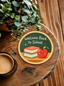 1/6/12pcs Welcome Back To School Wooden Drink Coasters, Cute Apple & Book Print Round Coasters, Non-Slip Wooden Coasters, Suitable For Teachers, Students, Classroom, Home Office Decor, Car Interior Accessories, Car Cup Holders, Desk Decor, Teacher's Day Gift - Multicolor - View 9