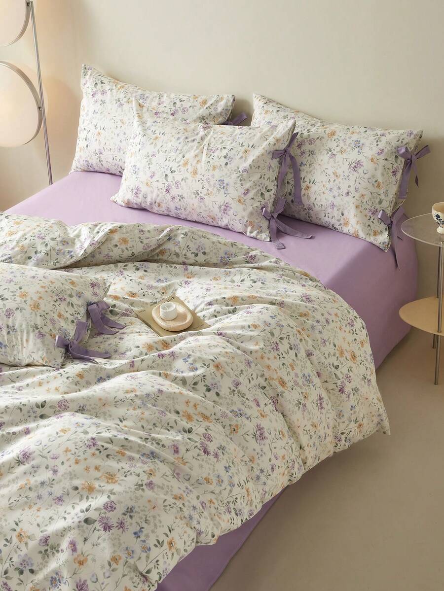 3pc Elegant Bow Pillowcase Minimalist Colorblock Print Duvet Cover Set Combination 2 Pillowcases + 1 Duvet Cover (Bed Sheet Not Included) Machine Washable All Season Use