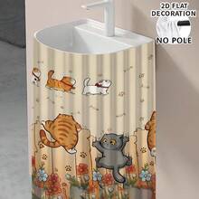 1pc, Home Decor, Cat Pattern Printed Table Skirt, Kitchen Small Curtain, Kitchen Cabinet Cover, With Curtain Holes, Easy To Hang, Rectangular, Machine Woven, Machine Washable, Kitchen Decoration And Accessories, Perfect For Kitchen Cabinets And Home Decor - Multicolor - View 6
