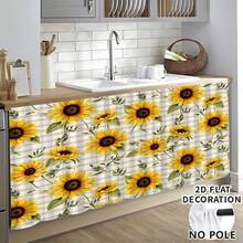 1pc, Home Decor, Sunflower Pattern Printed Table Skirt, Kitchen Small Curtain, Kitchen Cabinet Cover Curtain, With Curtain Holes, Easy To Hang, Rectangular, Machine Woven, Machine Washable, Kitchen Decoration And Accessories, Perfect For Kitchen Cabinets And Home Decor - Multicolor - View 2