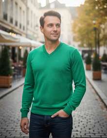 Men's Cold Weather Sweater | Men's Knit Sweater | Winter Knit Wool Pullover Long Sleeve V-Neck Men's Knit Sweater V-Neck Long Sleeve Fitted Basic Comfortable | Men's Knit Sweater With V-Neck Ribbed Casual Elegant | Men's Fine Knit Pullover Long Sleeve V-Neck Basic Various Colors | Men's Knit Sweater V-Neck Casual Style Comfortable For Everyday - 綠色杯 - 查看 2