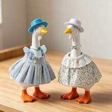 Desk Goose Elegant Outfit Creative Mini Goose Statue Floral Print Clothes, Hat, Necklace For Home Party Decor - Sets - View 5