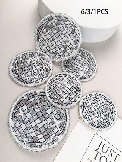 6/3/1pc Glitter Disco Ball Embroidery Patches - Y2K Style Iron-On Or Sew-On Round Badges For Clothing, Jeans, Jackets And Backpacks. Vintage Metallic Shiny Decorative Patches, DIY Fashion Repair Accessories For Men And Women, Disco Theme Party Costume Decoration