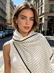 Compact Soft Multifunctional Square Scarf - Suitable For Daily Outings, Shopping, Lightweight To Tie Around Neck And Waist, Fashionable Styling - White - View 7