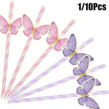 1/10pcs Butterfly Wing Paper Straws, Multi-Occasion Party Supplies, Suitable For Wedding, Bridal Shower, Birthday, Event And Celebration Decoration Drinking Straws - Butterfly - View 2