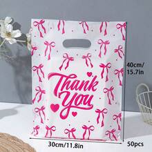 50pcs Pink "Thank You" Gift Bags, Wedding Birthday Party Gift Packaging Bags, Appreciation Packaging Bags - 50 Pink Bows - View 11