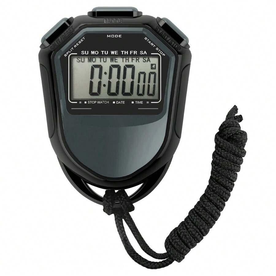Cronómetro Deportivo de Mano, Temporizador Digital LCD, Resistente al Agua y Duradero, para Natación, Running, Fútbol, Entrenamiento, Cronometraje Preciso - Negro - Ver 1