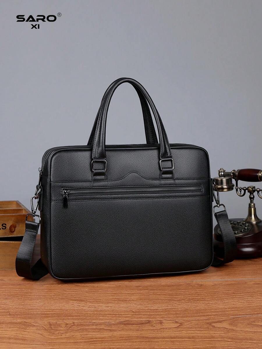 saroxi Tas Laptop Pria, Kapasitas Besar untuk Dokumen dan Perlengkapan Kantor, Gaya Komuter Bisnis, Kulit PU, Tekstur Leci Minimalis Warna Polos, Hadiah untuk Suami, Perlengkapan Penting Musim Gugur