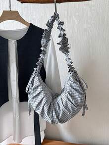 Nuova borsa a tracolla da donna stile casual alla moda, grande capacità, motivo a quadri fresco, plissettata, con tracolla regolabile, stile nuvola, stile coreano femminile, versatile, morbida e floscia, da portare a spalla o sottobraccio, adatta per studenti universitari, borsa per le lezioni, pendolarismo quotidiano, shopping, vacanze, a tracolla - Multicolore - Visualizzare 16
