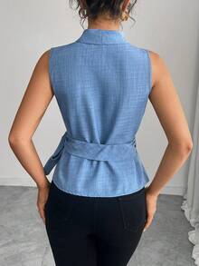 Chaleco Liso Sin Mangas Con Cordón Verano 2026 - Azul - Ver 8
