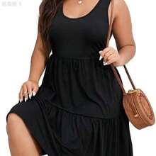 yonghongmaoyi1  Vestido de talla grande con cuello redondo, sin mangas y volantes en la espalda - Café integral - Ver 4