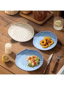 5 piezas Platos de plástico con forma de concha de verano, Platos de frutas azul/crema, Platos para aperitivos y dulces, Platos de decoración para fiestas oceánicas, Platos de desayuno, Platos pequeños para pasteles y postres, Platos para ensaladas, Bandejas de comida, Recipientes de comida, Adecuados para fiestas de verano, Hawái, Reuniones, Fiestas, Para banquetes y ocasiones especiales - multicolor - Ver 7