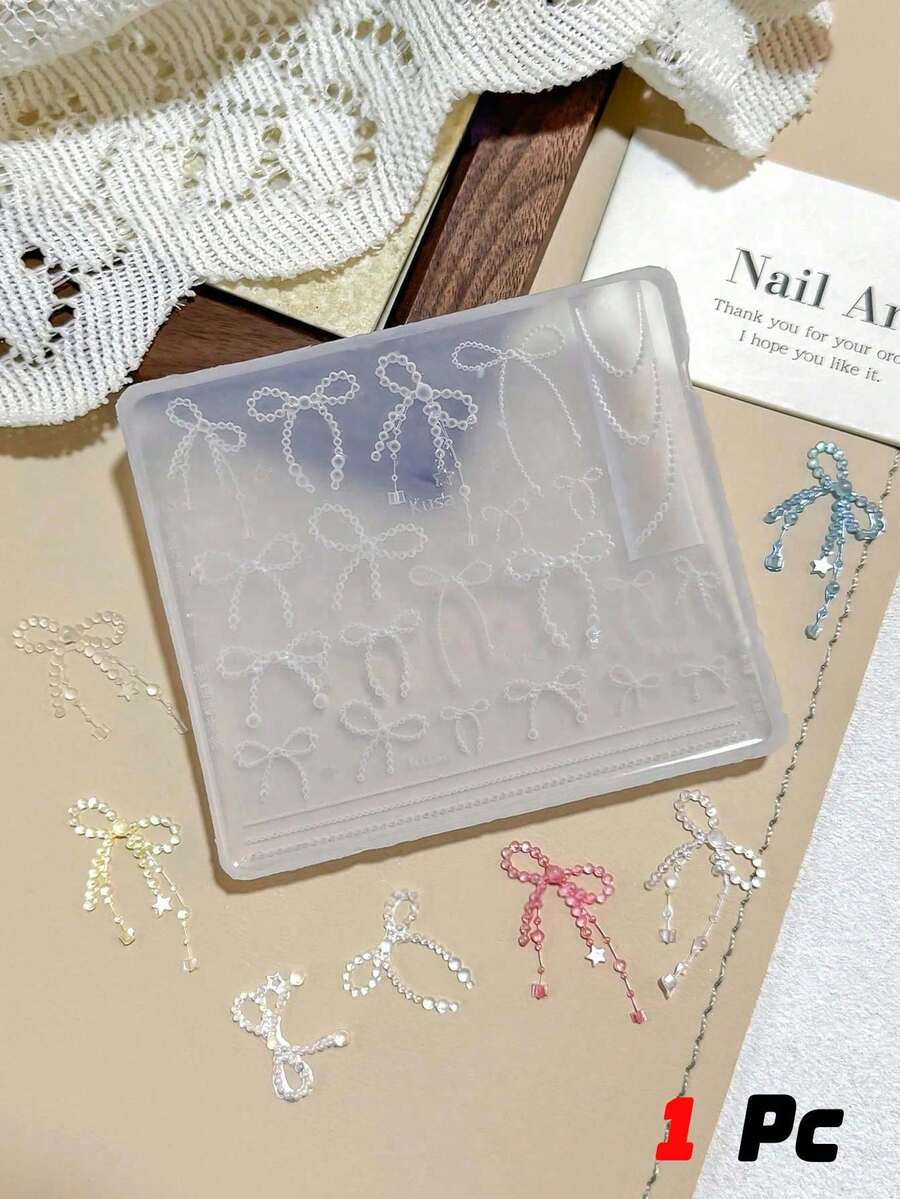 3D立体浮雕硅胶美甲模具,珍珠链星形蝴蝶结装饰模具,DIY美甲饰品3D造型工具,沙龙/家用手工树脂模具 - 彩色 - 查看 1