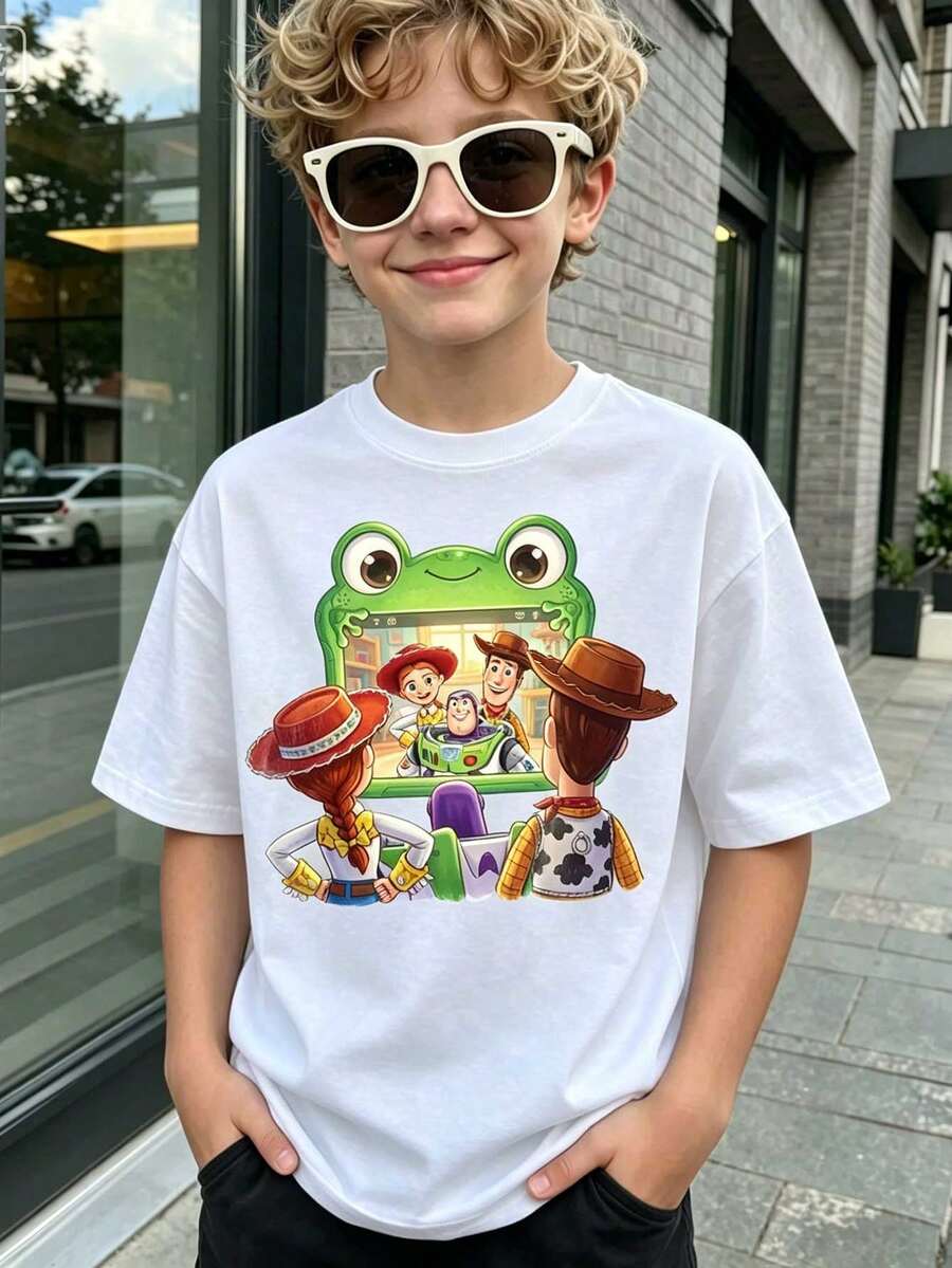 Disney Licensed Children's Printed T-Shirt With Toy Story 5 Print, Suitable For Boys And Girls - 白色 - 查看 1