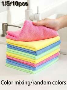 10/5/1pcs Thickened Kitchen Cleaning Cloth/Dishcloth, Reusable, Multi-Purpose Absorbent Cloth, Durable Cloth, Household Kitchen Dishwashing Cloth, Strong Water Absorption, Soft And Durable, Microfiber Cleaning Cloth Set - Multicolor - View 10