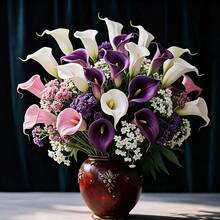 60/39/1pc Elegant Holiday Artificial Flower Bouquet Set - Vibrant White, Pink And Purple Calla Lilies And Baby's Breath Mix, Perfect For Home Decor, Wedding, Home And Office Arrangement, Spring And Autumn Decoration, DIY Decor, Christmas, Thanksgiving, Halloween, Mother's Day, Graduation Season, Valentine's Day Floral Decoration, No Battery Required (Vase Not Included), Plastic Material - Multicolor - View 7