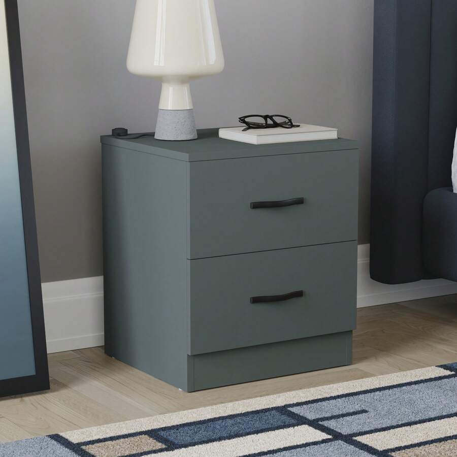 Home Discount Vida Designs Riano 2 Drawer Bedside Chest Cabinet Table Nightstand Bedroom Furniture Silver Handles Display Storage Unit - Green - Green - View 1
