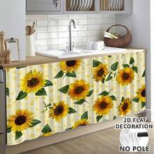 1pc, Home Decor, Sunflower Pattern Printed Table Skirt, Kitchen Small Curtain, Kitchen Cabinet Cover, With Curtain Holes, Easy To Hang, Rectangular, Machine Woven, Machine Washable, Kitchen Decoration And Accessories, Perfect For Kitchen Cabinets And Home Decor - Multicolor - View 2