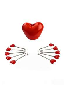 5/10pcs, Love Fruit Forks, Stainless Steel Cake Fork Set, Home Snacks Tableware Set, Kitchen Household Items, Valentine's Day Party Favors, Mother's Day Gifts, Wedding Party Supplies(10Fruit Forks And 1 Love Holder) - Red - View 13